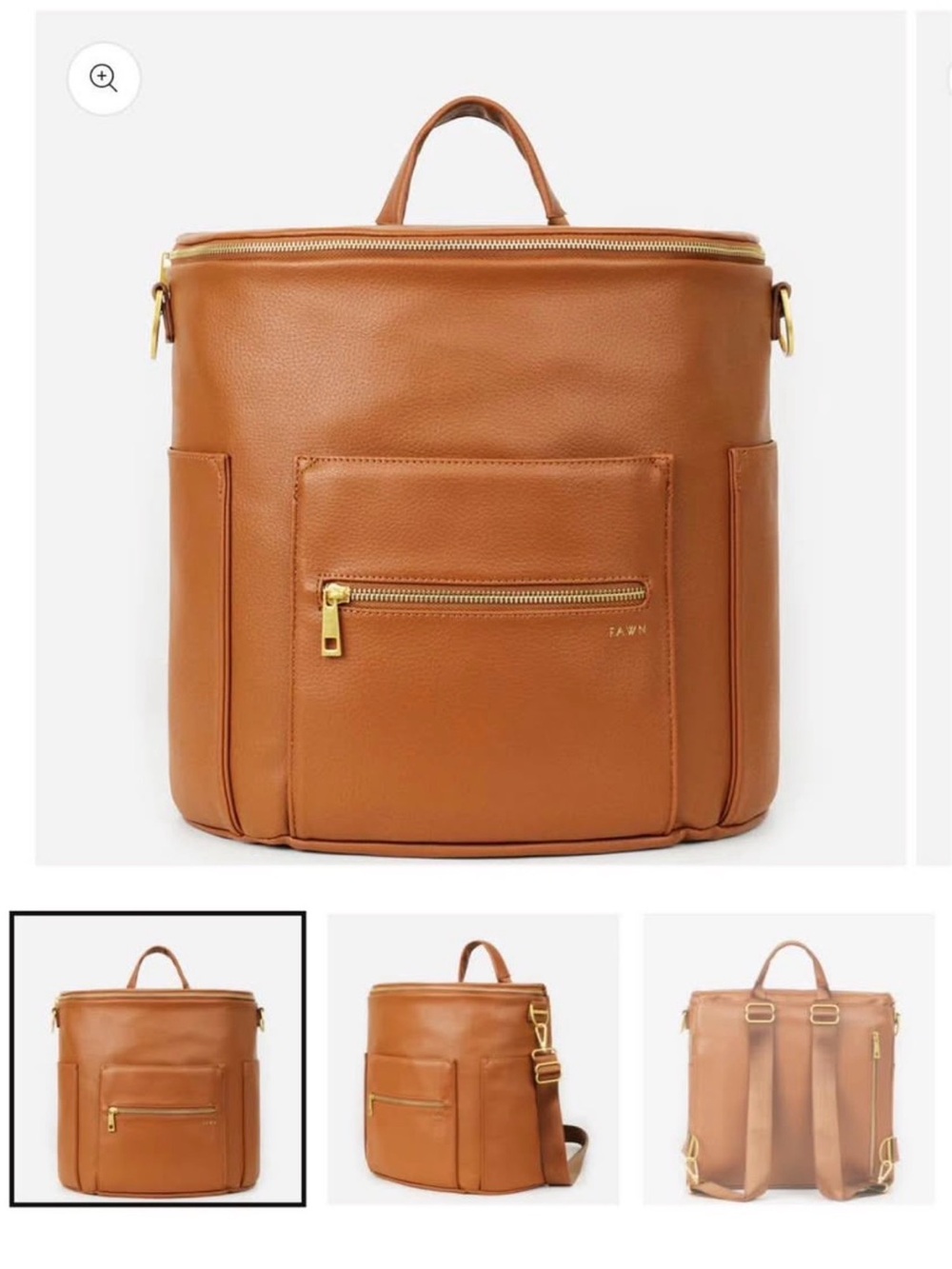 Fawn Tan Leather Diaper Bag Backpack with Gold Hardware